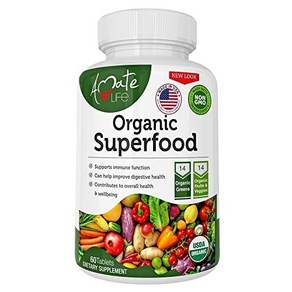 Oganic Supefood Geens Fuits and Veggies Comple 유기농 슈퍼푸드 그린스 과일 및 채소 콤플렉스 - 항산화제가 풍부한 알팔파와 유기농 성분, 60 Count (Pack of 1), 1개, 60정