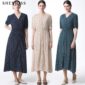 쉬즈미스 [쉬즈미스(SHESMISS)] 패턴 브이넥 롱 원피스 (택가격 278000원)