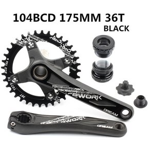 자전거 크랭크 104BCD MTB 자전거 크랭크 셋 알루미늄 합금 하단 크라운 175mm 32T 34T 36T 38T 플레이트, 175 36T 블랙, 1개