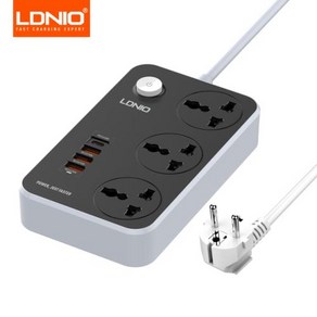 LDNIO 범용 멀티탭 3 소켓 4 USB 2M 익스텐션 전원 소켓 콤보 C타입 20W 포트 QC30 휴대폰 고속 충전 포트, 1개, 한개옵션2, 1) EU