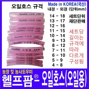 헬프팜 기름호스 오일호스 연료호스 내경 4 5 6 7 8 9 10 11 12 13 14 mm 포나후렉스, 1세트