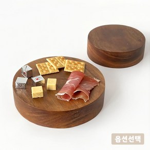 아카시아 높은 원형 나무 플레이팅 도마 ( 치즈 케이크 홈파티 접시 그릇 베이커리 카페 높은접시 ), 2개