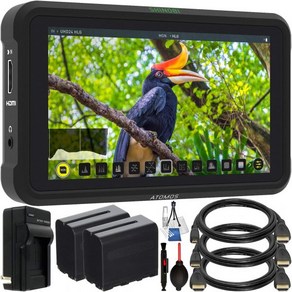 Atomos Shinobi 5.2 스타터 액세서리 번들이 포함된 4K HDMI 모니터 – 충전기 표준 미니 및 마이크로 케이블이 2배 연장 수명 NPF975 L 시리즈 배터리 청소, 1개