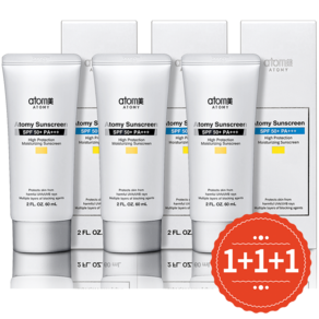 1+1+1 애터미 프리미엄 선크림 베이지 SPF50+ 백탁없는 부드러운 선블록, 3개, 60ml