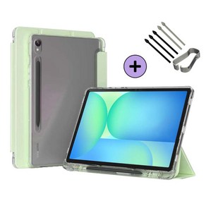 갤럭시탭 S10 FE / S10 FE 플러스 S펜슬 수납 투명 클리어 케이스 북커버 아이친구, 민트그린, 1개