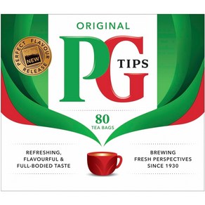 PG Tips Black Tea Non-Pyamid Bags 80 Count PG 팁 프리미엄 블랙티 비피라미드 백 80개, 1개, 2.87g, 80개입