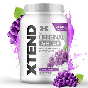 XTEND 오리지널 BCAA 파우더 빙하 포도  무설탕 운동 후 근육 회복 음료 아미노산 포함 남성 및 여성용 7g 90회 분량 291282, 117g, 1개