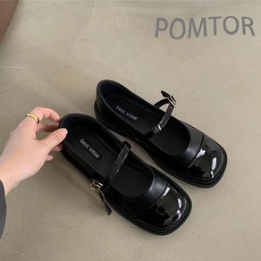 POMTOR 여자 소프트 스퀘어 여성구두 통굽 펌프스 여성 로퍼 플랫슈즈