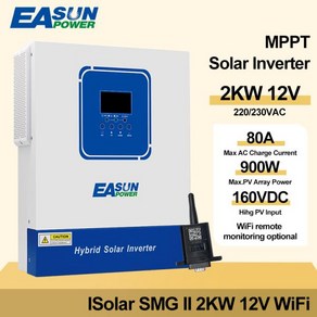 인버터 1500W 160V 태양광 2000VA 사인파 와이파이 하이브리드 파워 최대 순수 12V AC PV MPPT 120A 충전기 220V 내장 Easun, SMG II 2KW 12V WiFi, 1개