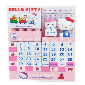 캐릭터 만년 달력 DIY 피규어 블럭 탁상 캘린더 짱구 도라에몽 키티 코난 마루코 토토로, 헬로키티(핑크)
