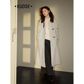 KUOSE 쿠오세코트 모직 코트 카라 더블 단추 버튼 롱