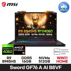 MSI GF시리즈 소드 GF76 A AI B8VF-R9, WIN11 Home, 16GB, 512GB, 블랙