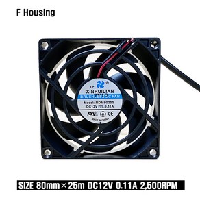 XINRUILIAN RDM8025S F형 DC12V 0.11A 80*25mm DC FAN 저소음 쿨러팬, 1개