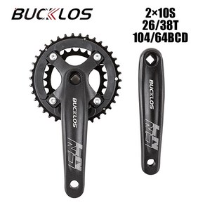 BUCKLOS-2*10 단 자전거 크랭크셋 104/64BCD 더블 스피드 MTB 크랭크셋 초경량 스퀘어 홀 크랭크 26T 38T 자전거 체인링, 2)cank, 1개