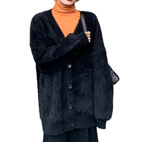 여성 가을 니트가디건 밍크털 앙고라 브이넥 하프기장 스웨터 Women's cadigan