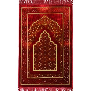 Modefa Islamic Tukish Paye Rug Plush Velvet Janamaz Sajjadah Muslim Namaz Seccade Paye Mat Ca, 1개, Red/Oange