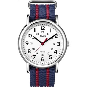 Timex 남여공용 위캔더 아날로그 베이지 다이얼 시계 - T2N651, 블루/화이트/크롬/레드