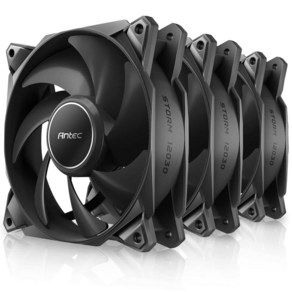 Antec 30mm 두께 팬 140mm x 케이스 PWM 1500RPM 95.44CFM 1.94mmH₂O 4핀 커넥터 Stom T3 시리즈 3팩, 블랙-120 3개_120mm-30mm