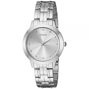 Guess 30MM 클래식 시계 GUESS 여성용 스테인리스 스틸 광택 쁘띠 팔찌 실버톤