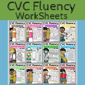 CVC Fluency 유아 홈스쿨 워크북 어린이 학습 파닉스 영어 워크북 문제집, 12Books fo 319 Pcs