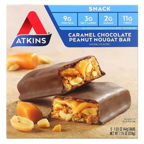 Atkins 앳킨스 스낵 바 초콜릿 카라멜 너트 헬스 에너지 보충제 단백질 식단 5개 세트