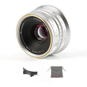 카메라 렌즈 준광각 미러리스 번들렌즈 7 아티잔 25mm F1.8 APS-C 파나소닉/올림푸스 마이코 4/3 카메라용 수동 고정 렌즈(실버), Silve