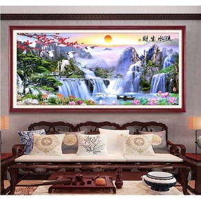 보석십자수 산수풍경화 대형 산수화 200X80 전체수(사은품 증정), 200x80cm, 금전수(J)