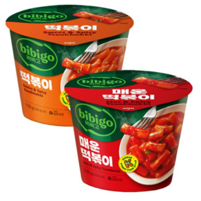 (실온보관) 비비고 컵 떡볶이 2종 (떡볶이 110g 매운떡볶이 110g), 1세트, 220g