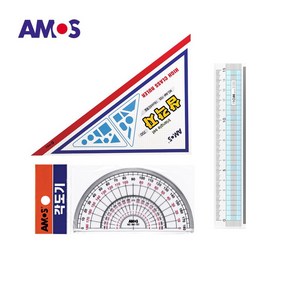 AMOS 각도기 + 삼각자 + 프롬 15cm 컷팅자 세트, 1세트