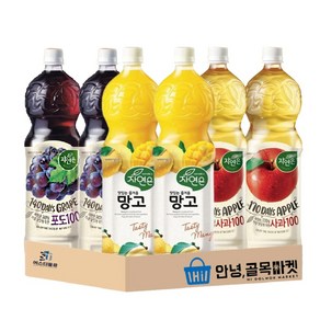 [안녕골목마켓] 자연은 1.5L 음료수 세트 포도 사과 망고 각 2개씩, 1세트