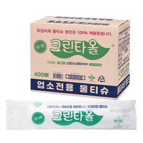 유한그린텍 크린타올 400매 1BOX 업소용 물티슈 식당용 일회용 물수건 개별포장물티슈, 1개, 400매입, 40g