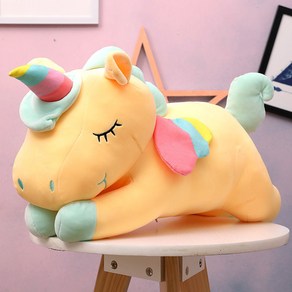 봉제인형 유니콘 봉제 장난감 귀여운 헝겊 인형 봉제 인형 베개 생일 선물, 노란색, 60cm