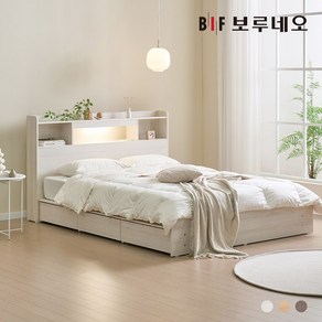 보루네오 코코 LED 3서랍 수납 침대 퀸 프레임, 라이트오크