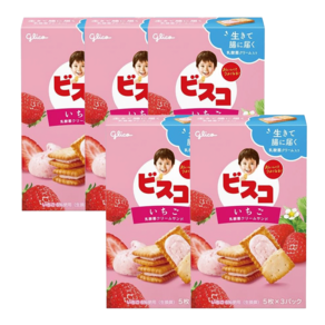 Glico 글리코 비스코 딸기 크림 샌드 x5개, 5개, 120g