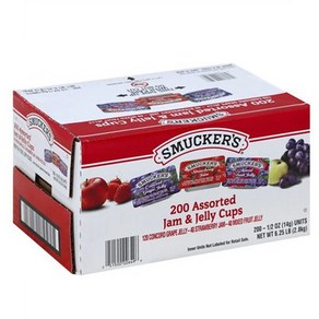 미국 Smucke's Assoted Jam & Jelly Cups 스머커즈 과일 쨈 일회용 3종 200입, 200개, 14g