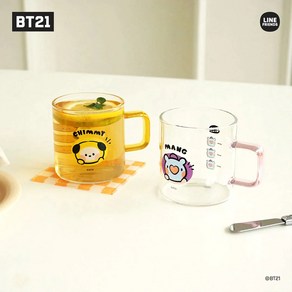 BT21 미니니 손잡이 투명 유리컵 CHIMMY 치미 유리커피잔 물컵 홈카페 집들이 선물, 1개