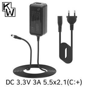 [강원전자] 아답터 100~240V / 3.3V 3A [내경2.1mm/외경5.5mm] KW SMPS 전원 케이블 포함 [박스포장] [KW-A3330A], 1개