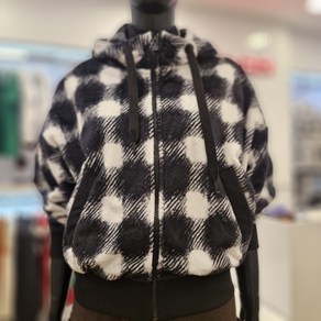 [파사디] 여성 F/W 체크패턴 양면보아 털 후드 집업 가디건 점퍼 (동아구미점)