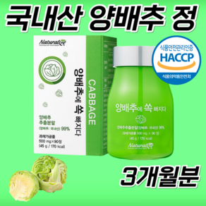 식약처 HACCP 인증 국내산 양배추알약 양배추 위 환 90 정 추출물 효소 프로스타글란딘 위건강 위에좋은 설포라판 비타민U K 칼륨 비타민유 케이 약 3개월분, 90정, 1개