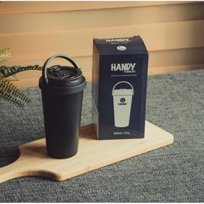 핸디텀블러 500ml 이중진공보온보냉텀블러 핸들손잡이, 블랙, 1개