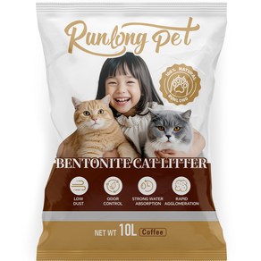 RUNLONG PET 벤토나이트 고양이 모래 오리지널 대용량 먼지없는 캣 샌드, 커피 맛, 1개, 10L