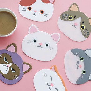 귀여운 고양이 컵받침 실리콘 코스터, 점냥이, 점냥이, 1개