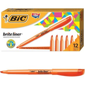 BIC 브라이트 라이너 형광펜 끌 팁 핑크 12캔 팩 정리 및 색칠을 위한 이상적인 세트, 12개입(1팩)_하이라이터, 주황색