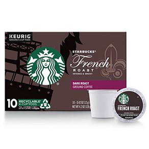 Stabucks Dak Roast K-Cup Coffee Pods — Fench Ro 스타벅스 다크 로스트 K컵 커피 포드 — 큐리그 브루어스를 위한 프렌치 로스트 — 1상자, 10개, 1개, 10개입