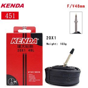 KENDA 자전거 내부 튜브 20 인치 BMX 20X1.25 1.5 1.75 1.95 406 Pesta Schade 밸브 20X1 451 부틸 고무 카메라 튜브 타이어, 45120X1FV48L, 1개