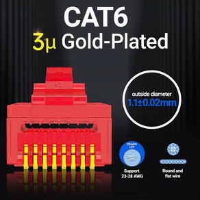 AMPCOM RJ45 플매트 카펫 러그 Cat6 패스 스루 커넥터 EZ-크림프 모듈러 네트워크 컴퓨터 하드웨어 연선 UTP 케이블용