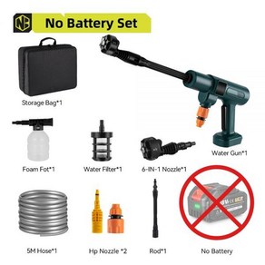 고압세척기 분사기 물호수 분사기 세차건 NEWBENY 브러시리스 고압 세차 건 전기 정원 세척 물 스프레이건 마키타 18V 배터리용 200Ba 6 in 1, 1개, 01 Without Battey