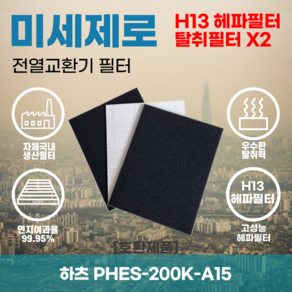 하츠 PHES-200K-A15 전열교환기필터 아파트환기장치필터 헤파필터 H13등급 미세제로, 미세제로H13헤파필터+탈취카본필터2장(세트)+8000원, 1개