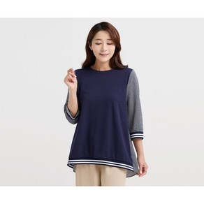 [이헌영] 스트라이프배색 라운드 면혼방 블라우스겸 티셔츠 23BS5063B3