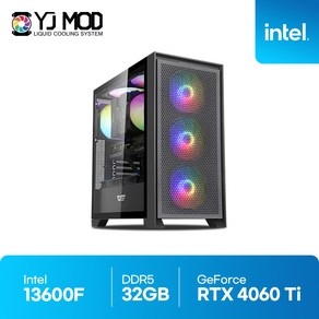 배틀그라운드 게이밍 데스크탑 인텔 i5 13600KF RTX 4060 Ti 인텔 지포스 방송용 게임용 조립PC 배그 롤 로아 GY98, 블랙, 1TB, 32GB, Fee DOS